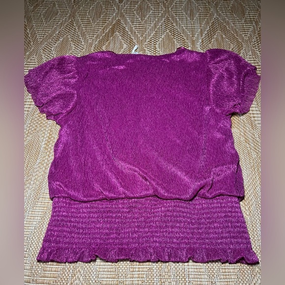 Joie Women Bright Purple Smocked Short Sleeve Top,V Neck,Ruffle Sleeve,SZ L,NWT - Picture 9 of 9